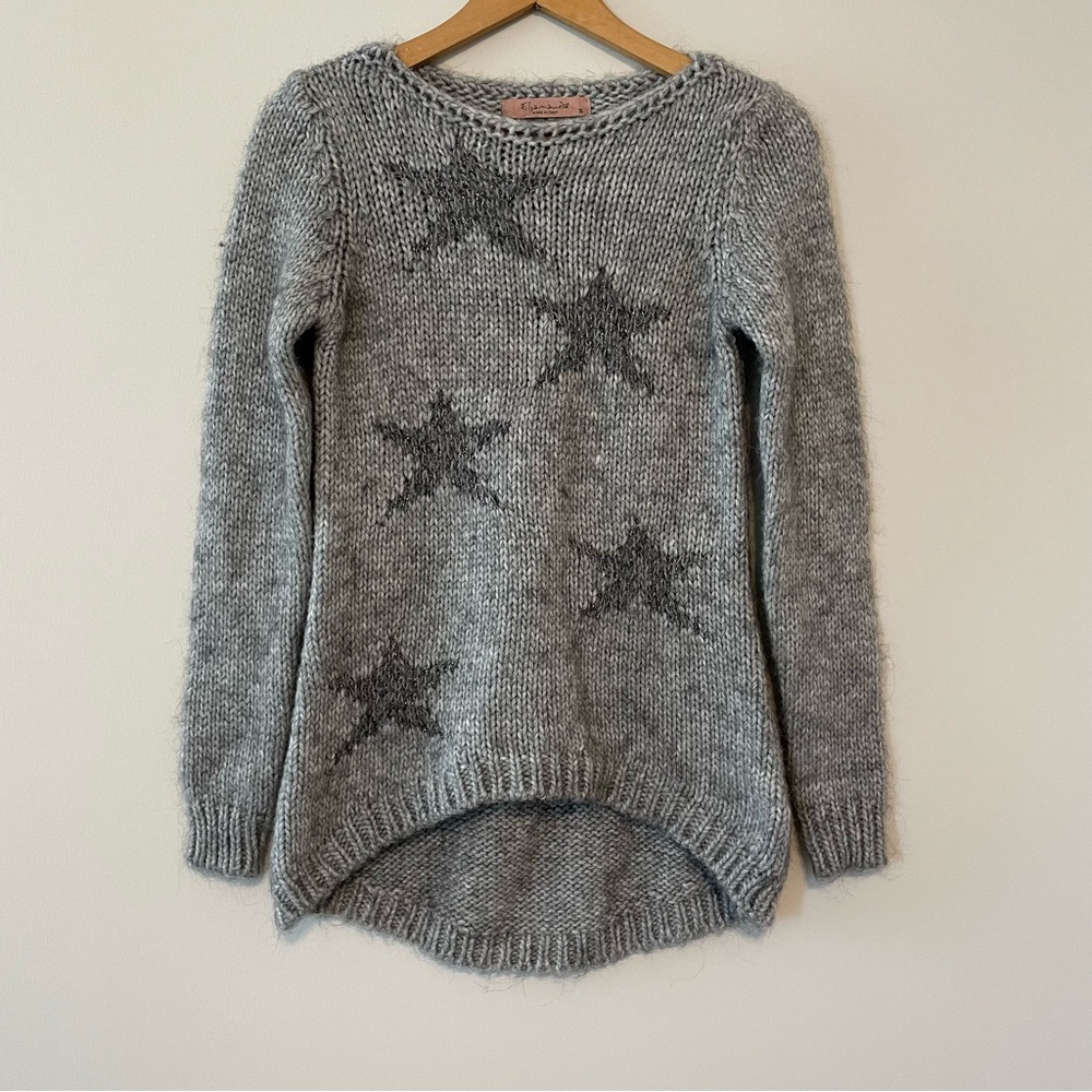 Elsamanda Italy Gray Star Knit Sweater S Small Wool Alpaca Blend Boho Anthro